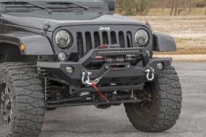 Jeep Wrangler Front Bumper - Rough Country - Sport | OE Fog | Full Width LED Winch Bumper - '07-'10